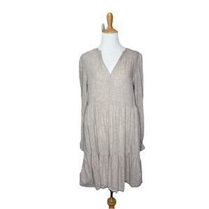 Cynthia Rowley Cream Tan V neck Tiered Peasant Sleeve Mini Dress Size Small